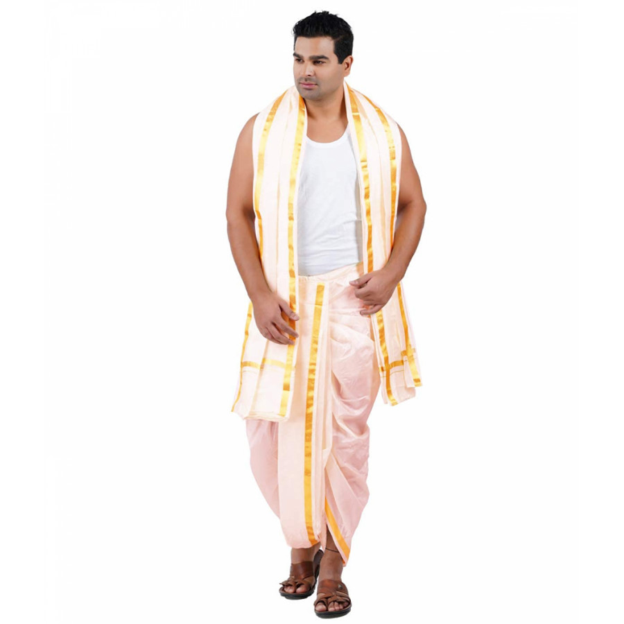 Asha Silk / Art silk Panchakajam dhothi with Pocket in 60 K Dhothi